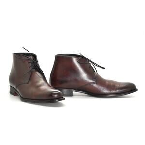 C0 Auth PAUL EVANS Maroon Brown Leather Lace Up Chukka Boots Shoes Size 7 EU 41